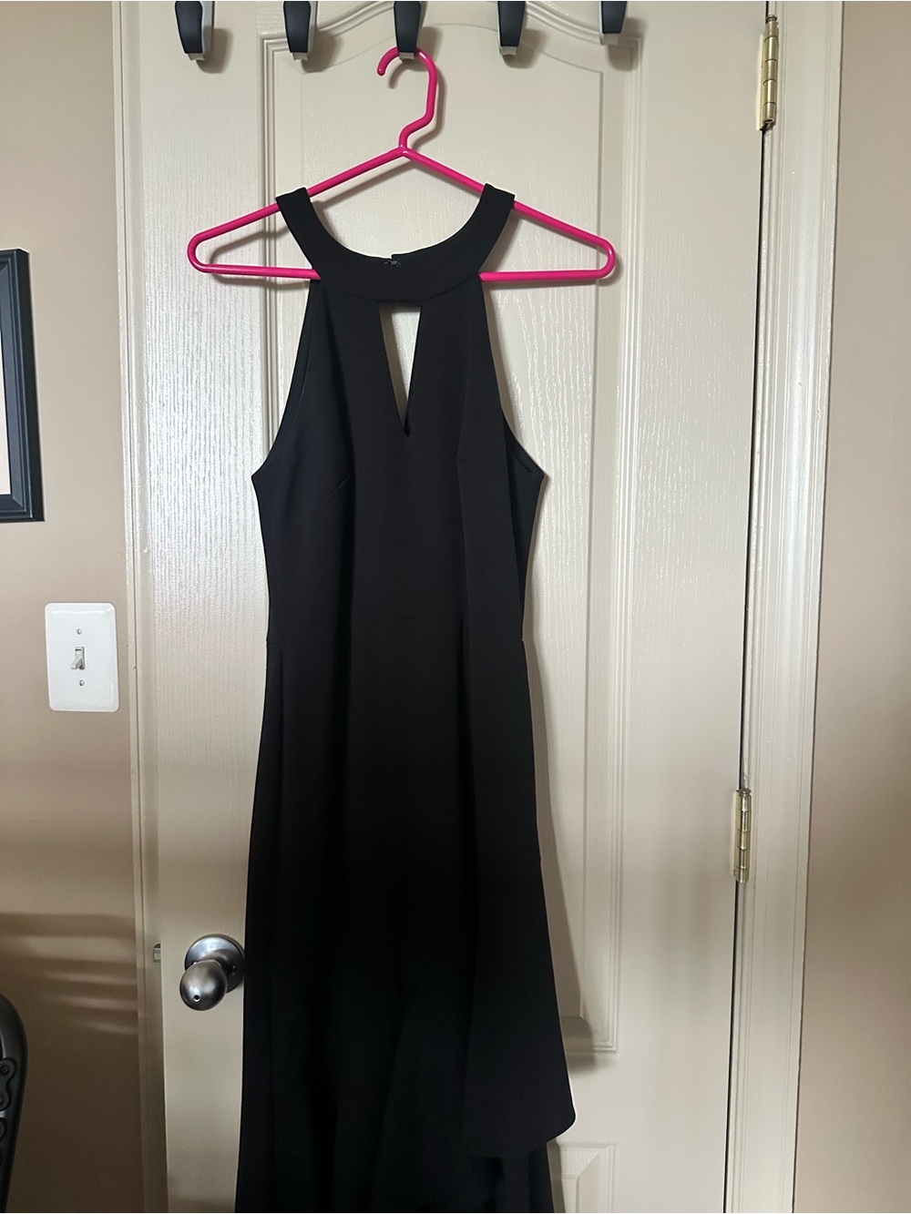 Aqua Black High-Low Halter Evening Dress